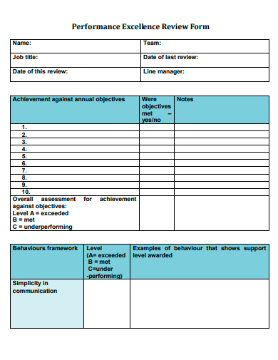 performance excellence review form template