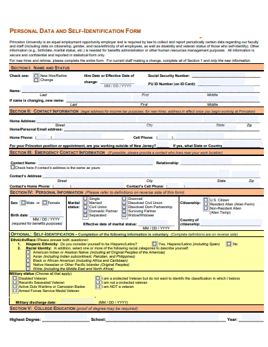 personal data self identification form template