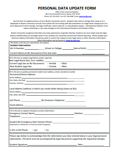 personal data update form template