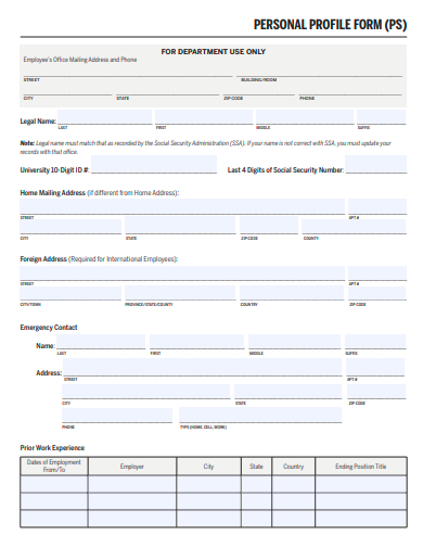 personal profile form template
