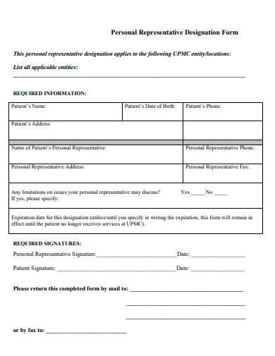 personal representative designation form template