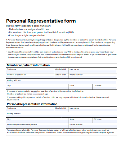 personal representative form template