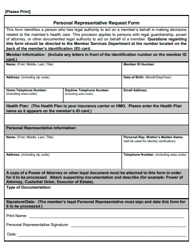 personal representative request form template