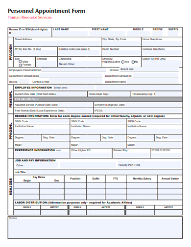 personnel appointment form template