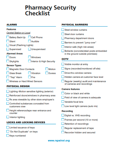 pharmacy security checklist template