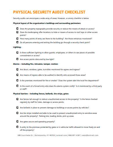 physical security audit checklist template