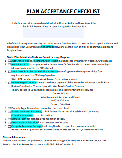 plan acceptance checklist template