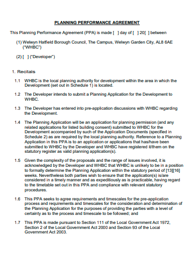 planning performance agreement template