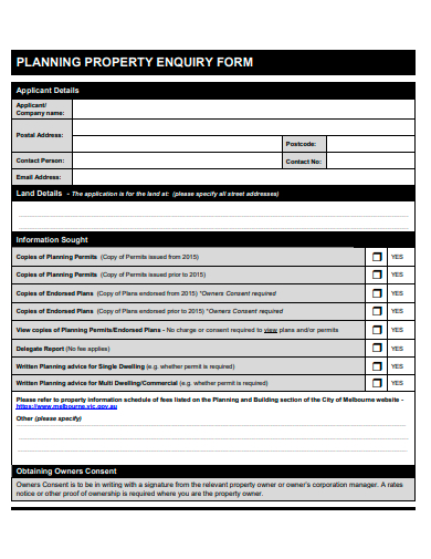 planning property enquiry form template