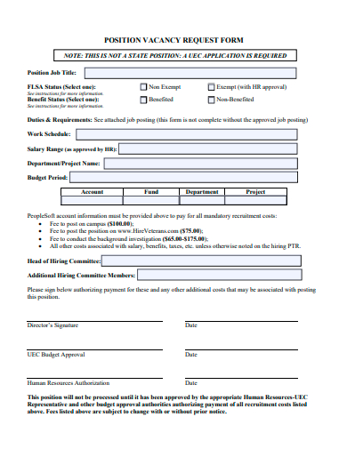 position vacancy request form template
