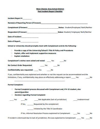 post incident report checklist template