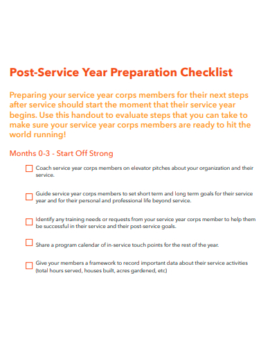 post service year preparation checklist template