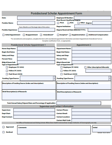 postdoctoral scholar appointment form template