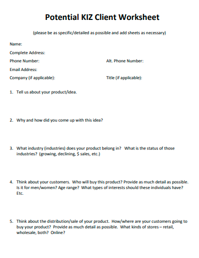 potential client worksheet template