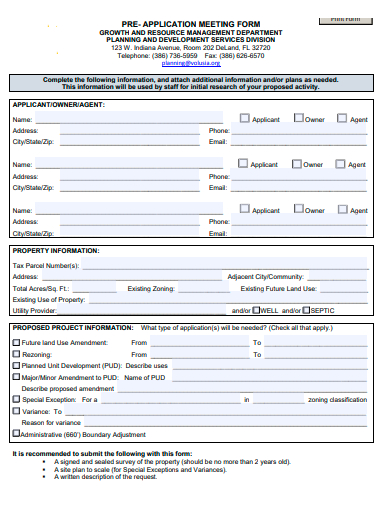 pre application meeting form template