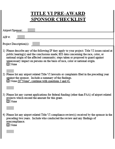 pre award sponsor checklist template