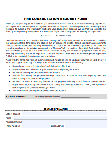 pre consultation request form template
