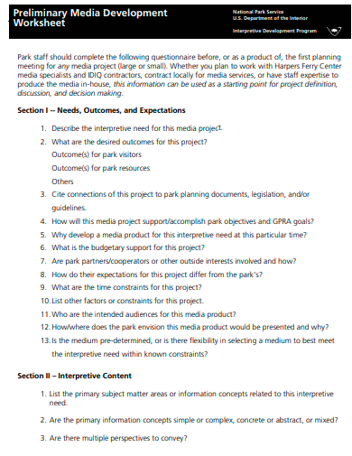 preliminary media development worksheet template