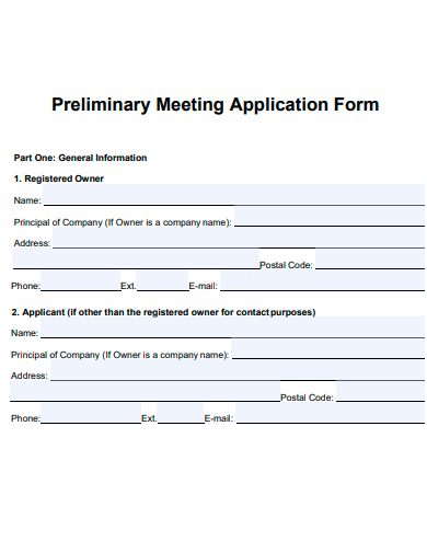 preliminary meeting application form template