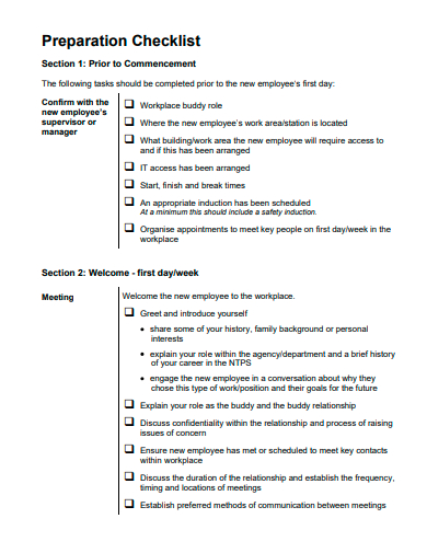 preparation checklist example