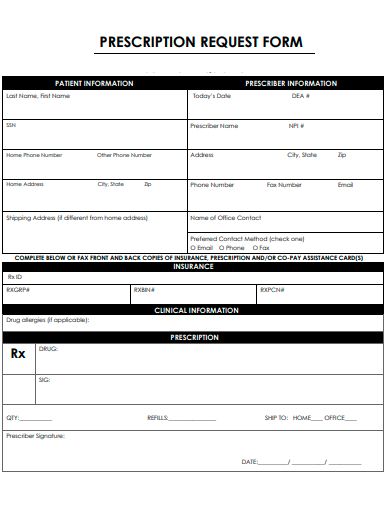 prescription request form template
