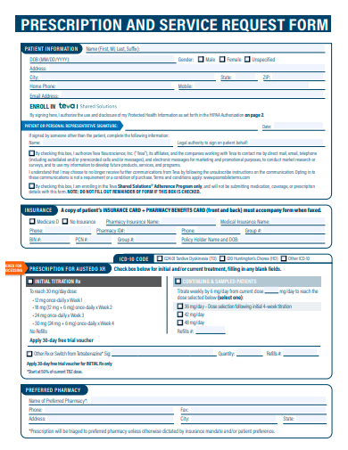 prescription and service request form template
