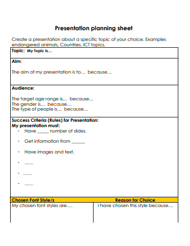 presentation planning sheet template