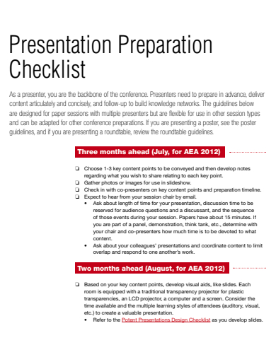presentation preparation checklist template