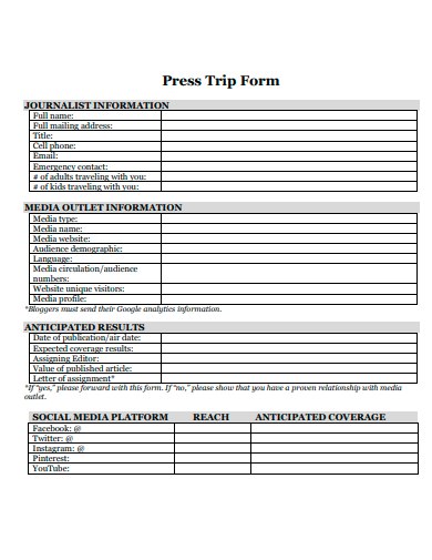 press trip form template