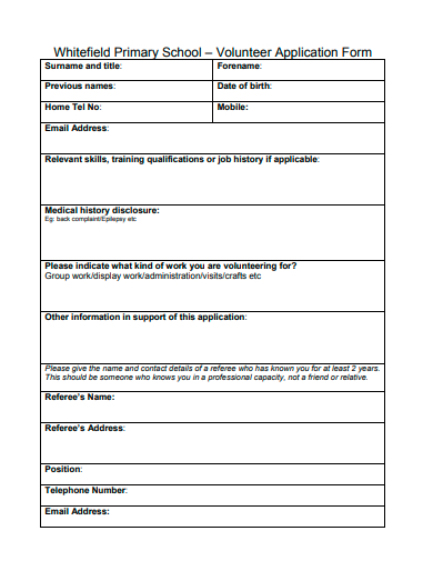 primary school voluntary application form template