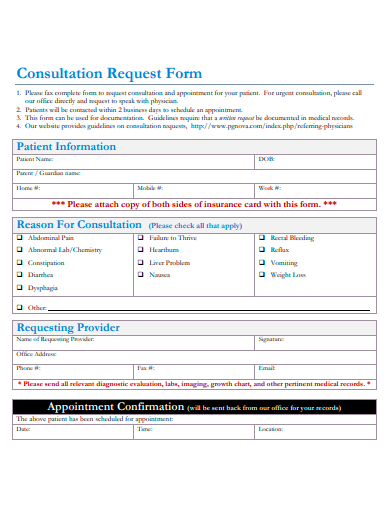 printable consultation request form template