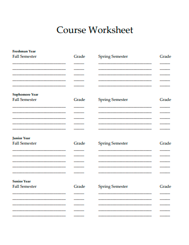 printable course worksheet template