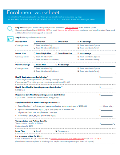 printable enrollment worksheet template