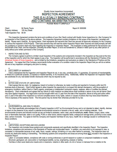 printable inspection agreement template