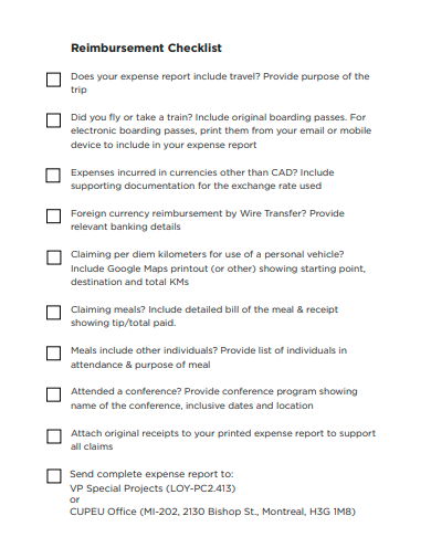 printable reimbursement checklist template