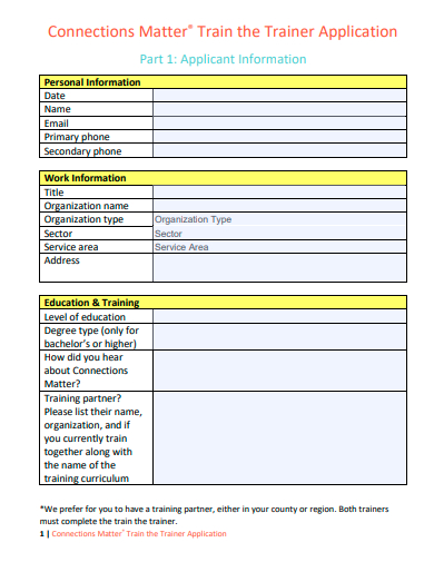 printable trainer application template