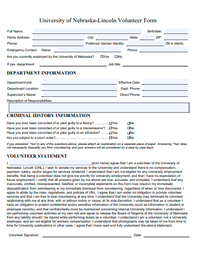printable volunteer form template