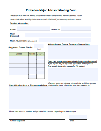 probation major advisor meeting form template