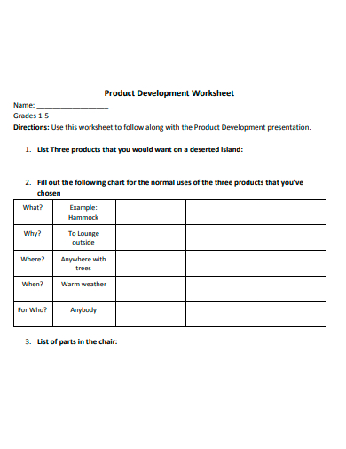 product development worksheet template