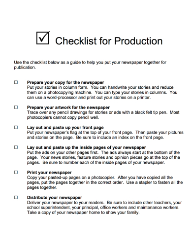 production checklist template