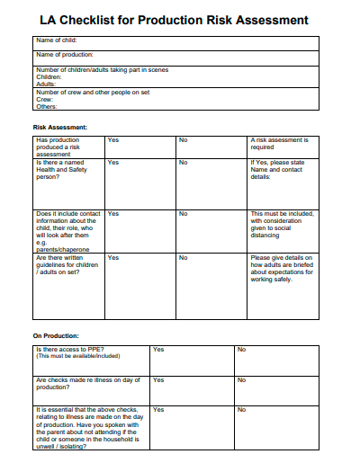production risk assessment checklist template