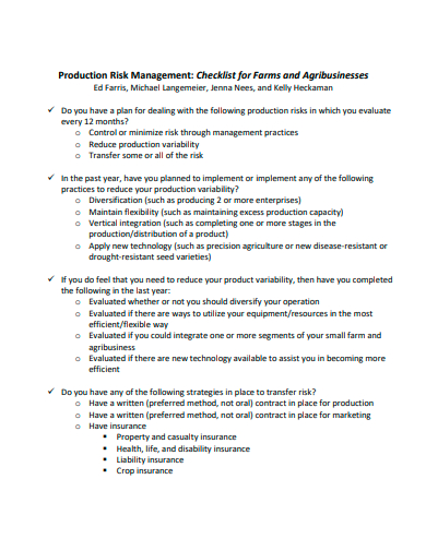 production risk management checklist template