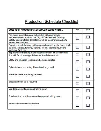 production schedule checklist template