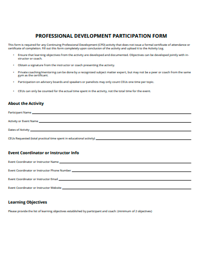 professional development participation form template