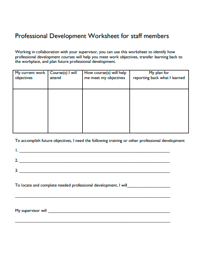 professional development worksheet for staff members template