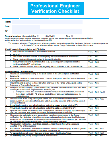 professional engineer verification checklist template