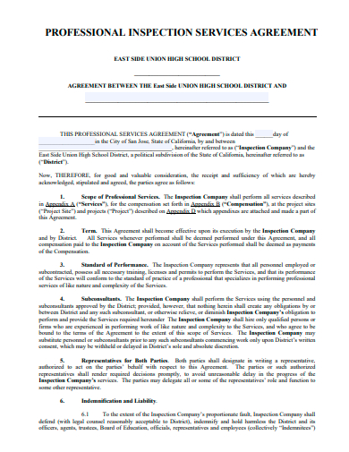 professional inspection services agreement template