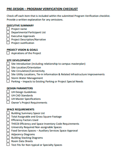 program verification checklist template