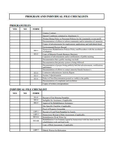 program and individual file checklist template
