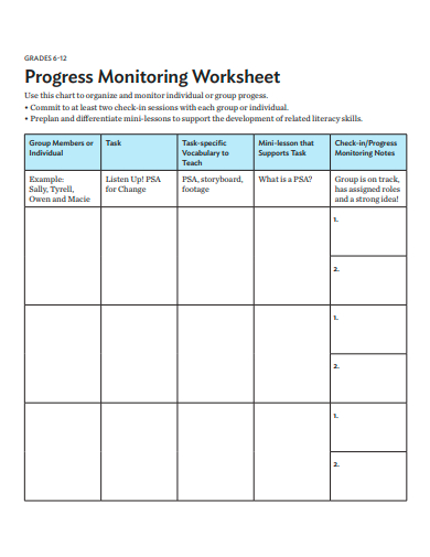progress monitoring worksheet template